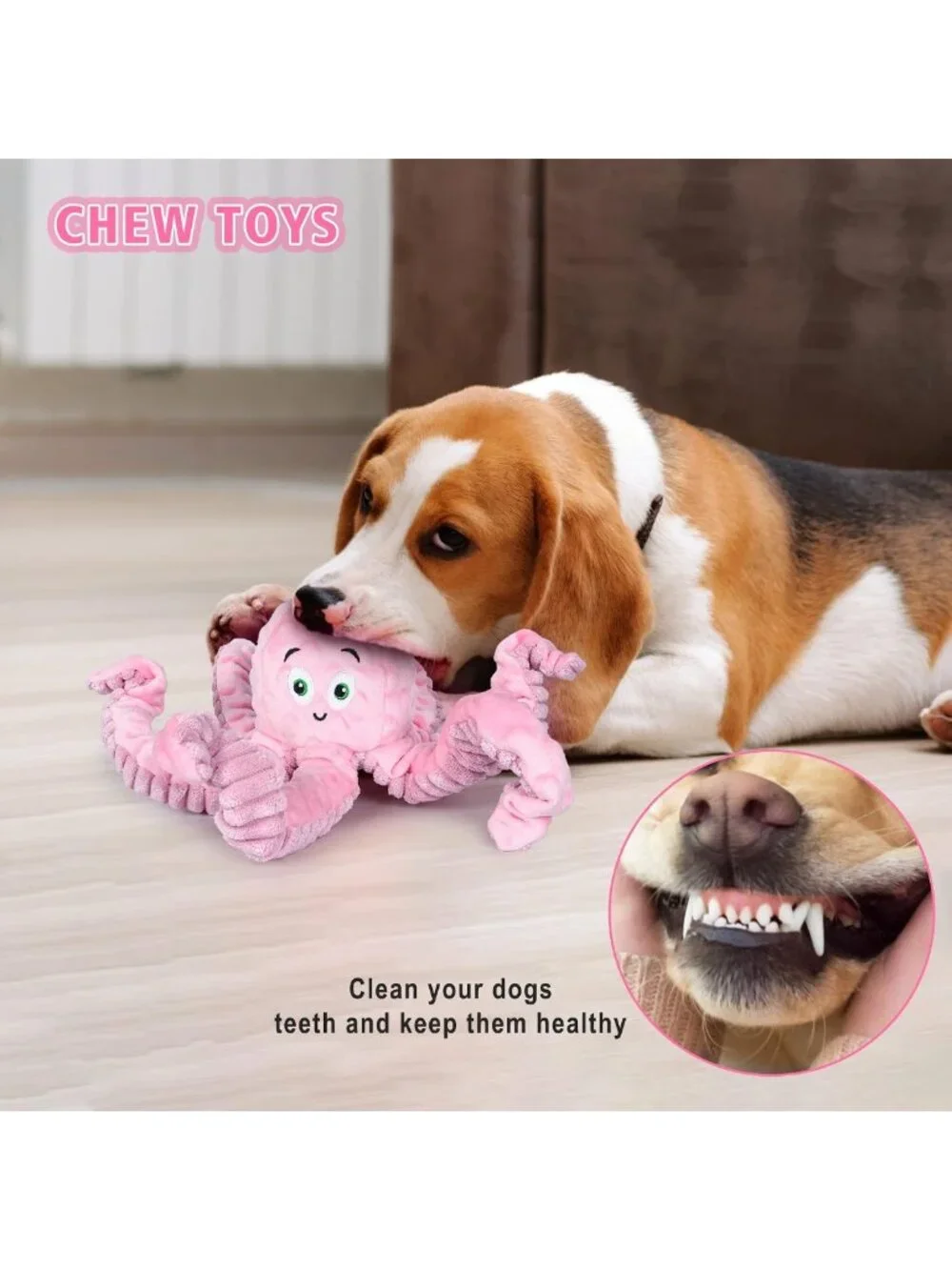 Tough Plush Octopus Dog Squeaky Toy - Large, Medium & Small Puppy Stuffed Animal